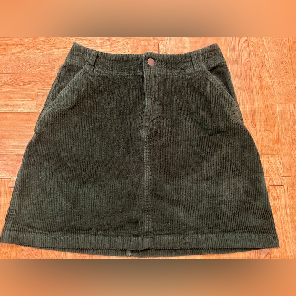 Pact Dark Green A-Line Corduroy Skirt L Sustainable Organic Cotton